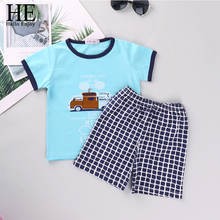 HE Hello Enjoy Boys Clothing Sets Summer 2020 New Kids Clothes Children Short Sleeve Print Bicycle T-shirt+Plaid Pant Suits 2024 - buy cheap