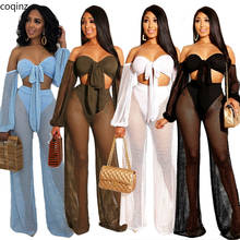 Plus Size Summer 2020 Two Piece Set Mesh Crop Top And Pants Women 2 Piece Set Matching Sets Club Outfits Ensemble Femme K9341 2024 - buy cheap