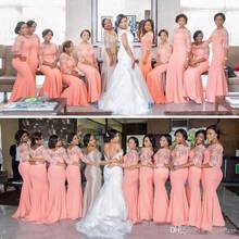 Nigerian African Plus Size Bridesmaid Dresses Water Melon Top Lace Sweep Train Maid Of Honor Gowns Cheap 2024 - buy cheap