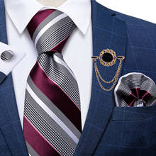 Fashion Purple Wide Striped Silk Ties 8cm Men Business Wedding Formal Ties Handkerchief Brooch Set Formal Men Gravata DiBanGu 2024 - buy cheap