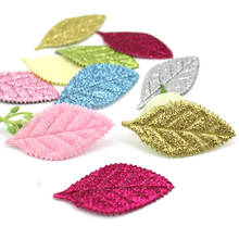 40Pcs 3*5.5cm Glitter Leaf Padded shiny flower Appliques For children's crafts headwear Accessories DIY BB Clips Deco wholesale 2024 - buy cheap