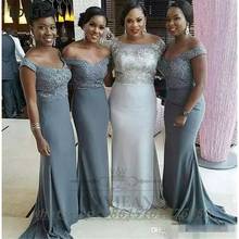 Grey South African Bridesmaid Dresses 2021 Mermaid Off-The-Shoulder Lace Up Back Black Girls Bridesmaid Dress Party Dress 2024 - buy cheap