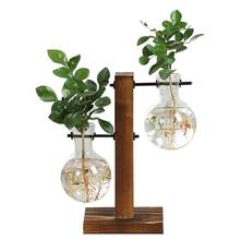 Terrarium Hydroponic Plant Vases Vintage Flower Pot Transparent Vase Wooden Frame Glass Tabletop Plants Home Bonsai Decor 2024 - buy cheap