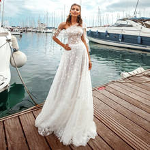 Vestido de noiva boho vintage branco marfim, elegante, de um ombro, com glitter, estrela, praia, feito sob encomenda 2024 - compre barato