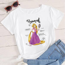 Camiseta de manga curta t camisa solta estético branco camisas femininas verão menina de topo disney princesa rapunzel impressão camiseta 2024 - compre barato