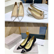 Zapatos de piel auténtica para mujer, calzado de talla grande 33-42, marca de lujo de diseñador, tacones altos con punta puntiaguda, 2021 2024 - compra barato