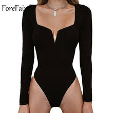 Forefair Sexy Long Sleeve Bodysuit for Woman Winter Autumn 2019 V Neck Strapless Solid White Black Sheath Bodysuit Women 2024 - buy cheap