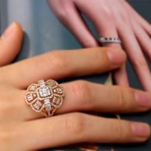 Noiva falar chinês de luxo geométrico zircão anéis para mulher homem ouro prata cor casamento nupcial largo feminino dedo acessórios 2024 - compre barato