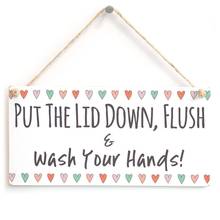 Meijiafei Put The Lid Down, Flush & Wash Your Hands! - Cute  Bathroom  W.C  Toilet Sign Coloured Hearts Border 10" x 5" 2024 - buy cheap