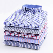 New Hot Men Casual Shirts Plaid Striped Fashion Button-down Collar Regular Fit Long Sleeve Good Quality Oxford Dress Shirt 2024 - buy cheap