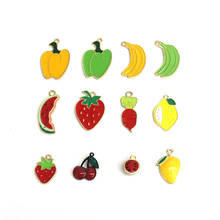 10pcs So Cute Fruit Stawberry Cherry Lemon  Mango Grape  Pepper  Enamel Charms  Handmade DIY  Jewelry Making Golden Base 2024 - buy cheap