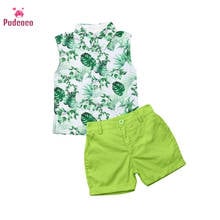 Summer 2Pcs Toddler Kids Baby Boy Clothes Green T Shirt Tops & Shorts Pants Gentleman Outfits Set 2024 - buy cheap