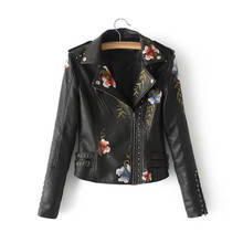 Embroidery faux leather PU Jacket Women Spring Autumn Fashion Motorcycle Jacket Black faux leather coats Outerwear 2019 Coat HOT 2024 - buy cheap