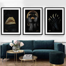 Retrato moderno posters preto feminino dourado jogo pintura da arte da parede da lona para sala de estar decoração casa 2024 - compre barato