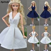 Vestido de fiesta de noche sin mangas para muñeca Barbie, ropa elegante para muñeca Barbie, con cuello en V, color blanco y azul, 1 pieza, 1/6 BJD 2024 - compra barato