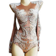 Body con espalda descubierta y diamantes de imitación de perlas para mujer, traje brillante para espectáculo de Bar, ropa de escenario, traje de baile femenino 2024 - compra barato