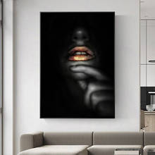 Pintura moderna de lábios dourados, poster de menina preta e impressões, imagem de arte de parede para sala, decoração de casa, quadros 2024 - compre barato