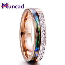 Nuncad 6MM Rose Gold Crystal Stainless Steel Ring for Men Women Natual Shell Square CZ Stone Ring Wedding Jewelry Gift Full Size 2024 - buy cheap