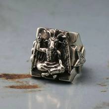 Mem anel gótico feminino batizado aço inoxidável 316l, anel de vedação de satã pentagrama sighomet iluminati, joias para motociclistas, presentes 2024 - compre barato