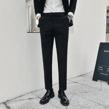 Calça social masculina de slim, calças casuais para homens da moda, estilo britânico, em estilo coreano, para primavera, novo, 2020 2024 - compre barato