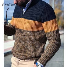 Mens Knitting Sweater 2020 Autumn New Elegant Leisure Casual Patchwork Color V-neck Sweaters Pullovers Male Winter Warm Clothes 2024 - buy cheap