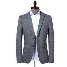 Office Business Men Blazer Work Formal Casual Check Suit Jacket Slim Daily Life Banquet Party Single Breasted Two Buttons Gray 2024 - buy cheap