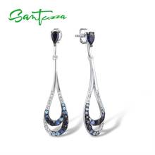 SANTUZZA Silver Earrings For Woman Pure 925 Sterling Silver Blue Sapphire Blue Topaz White Sapphire Drop Earring Fashion Jewelry 2024 - buy cheap