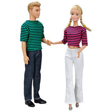 2Pcs 1Pcs Couple Outfit Set 1/6 Doll Accessories Daily Wear Boy Girl Ken The Boyfriend T Shirt Pants For Barbie Ken Doll Clothes 2024 - buy cheap