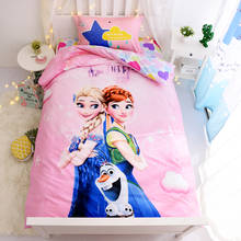 Disney хлопок Эльзы из мультфильма "Холодное сердце", Анна постельное белье комплект принцесса постельное белье для маленькой девочки спальные Чехлы кровать плоский лист для 0,9 м-1,2 м 2024 - купить недорого