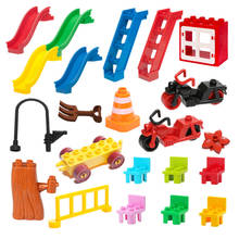 Piezas de bloques de construcción para niños, figuras de ventana, coche de entrenador de hojas, escalera de Tobogán, árbol, moto, juguetes para bebés compatibles 2024 - compra barato