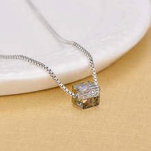 Elegant Shiny AAA Crystal Color Square Necklaces For Women 925 Sterling Silver Jewelry 2024 - buy cheap