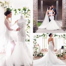 Mermaid wedding dresses Hot Lace Appliqued with Buttons Back Tulle Sweep Train Beach Bridal Gowns 2024 - buy cheap
