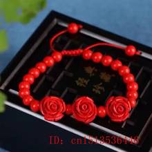 Personalizado chinês cinnabar rosa grânulos atados pulseira ajustável pulseira jóias acessórios diy mão-esculpido amuleto 2024 - compre barato