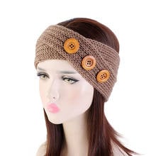 Diadema de punto para mujer, con 3 botones de madera, calentador de orejas, envoltura de la cabeza, diademas de estilo bohemio, accesorios para el cabello, novedad, Invierno 2024 - compra barato