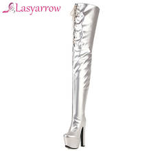 Сапоги Lasyarrow женские выше колена, высокие сапоги до бедра из искусственной кожи на блочном высоком каблуке, с круглым носком, на молнии, зимние сапоги, размеры 34-46 2024 - купить недорого