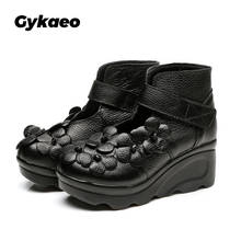 Gykaeo Brand Spring Ankle Boots with Flat Genuine Leather Shoes Female Increase Boots Handmade Flowers Soft Bottom Mother Boots 2024 - buy cheap