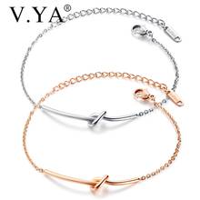 V.YA, женский модный жесткий браслет в стиле панк, нержавеющая сталь, простой узел, круглый стержень, металлическая цепочка, браслет, розовое золото, ювелирное изделие для друзей 2024 - купить недорого