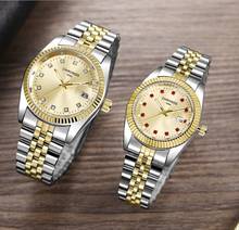 Couple Watch Diamond Women's Watch Luxury Gold LadyLover Stainless Steel Quartz Waterproof Wristwatches for Men Analog Auto Date 2024 - buy cheap