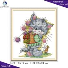 Joy Sunday Cat And Mouse Cross Stitch DA310 14CT 11CT Counted and Stamped Home Decor Cat And Mouse Cross Stitch kits 2024 - buy cheap