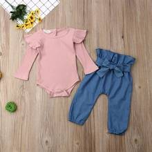 Pelele de manga larga para niña recién nacida, conjunto de ropa de punto rosa, Top + Pantalones, otoño 2024 - compra barato