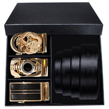 Hi-Tie Luxury Brand Belt and Box For Men Gift Cow Genuine Leather belt and 3 Buckles Business Men's Gold Design Luxury Box Belt 2024 - buy cheap