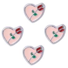 20Pcs Enamel  Pink Color Heart Shaped  Rose Flower Floating Charms Inside Glass Memory Locket Bracelet  Jewelry Wholesale 2024 - buy cheap