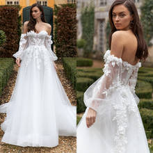 3D Flowers Off the Shoulder Wedding Dresses Sexy Tulle Sweetheart Bridal Gowns A Line Backless Bride Dress Vestido De Noiva 2021 2024 - buy cheap