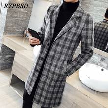 Plaid Winter Jacket Men Harajuku Streetwear Fashion Korean Slim Fit Warm Mens Long Wool Coat Plus Size Clothing 2024 - buy cheap