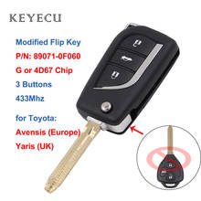 Keyecu atualizado flip remoto chave do carro 3 botões 433 mhz com g/4d67 chip para toyota avensis europa, para yaris reino unido p/n: 89071-0f060 2024 - compre barato