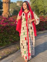Siskakia Дубай Jalabiya Инди народное Макси платье для женщин модная мусульманская лента с v-образным вырезом Марокканская Турция арабский Исламская одежда Новинка 2024 - купить недорого