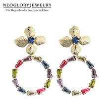 NEOGLORY-pendientes de gota de colores para mujer, aretes geométricos de cristal arcoíris con cuatro pétalos, para fiesta, Navidad, Acción de Gracias, 2020 2024 - compra barato