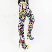 LAIGZEM-Botas de tacón alto con plataforma para mujer, zapatos con tachuelas, estilo mariposa, muslo, talla 44 46 47 49 50 52 2024 - compra barato