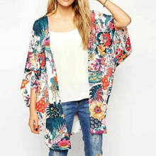 Женская летняя шифоновая блузка, женская модная Цветочная свободная шаль, кимоно, кардиган в стиле бохо, шифоновые топы, куртка, накидки 2024 - купить недорого