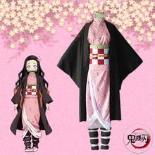 Anime Demon Slayer Kamado Nezuko Cosplay Costumes Kimetsu no Yaiba Women Pink Kimono Halloween Costumes for Women 2024 - buy cheap